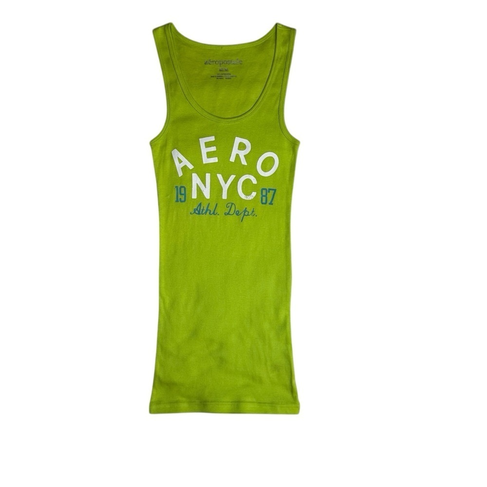 Aeropostale Green Tank Top Size Medium Aero NYC Graphic Stretchy Vintage NWOT - Picture 3 of 10